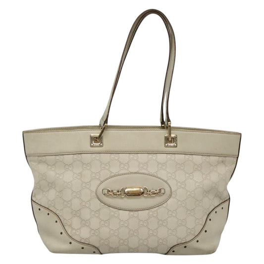 Gucci Guccissima White Canvas, Leather Tote Bag