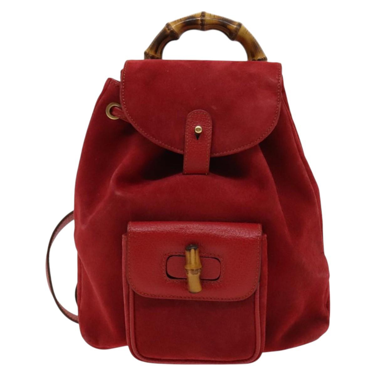 Gucci Bamboo Red Suede Backpack Bag