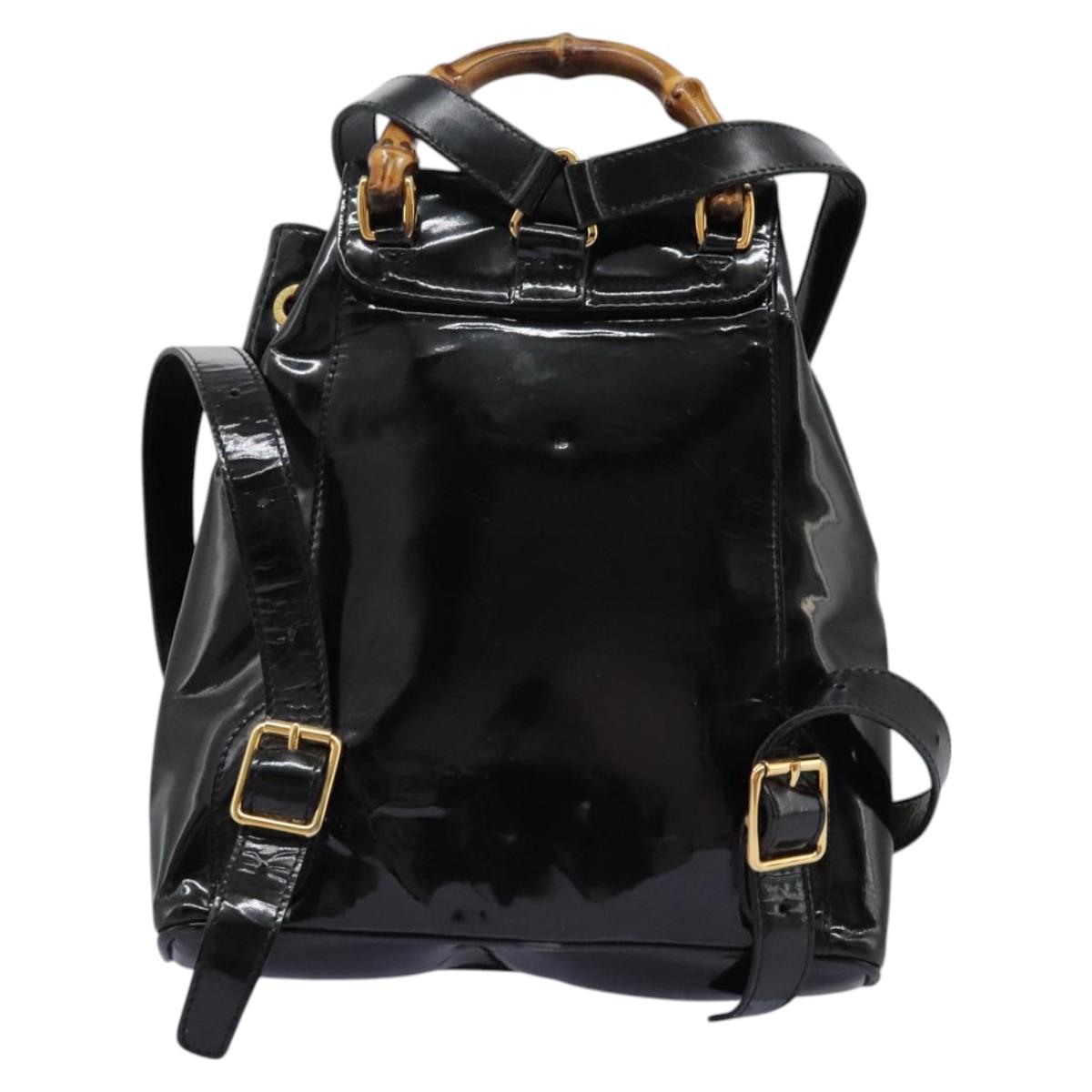 Gucci Bamboo Black Patent Leather Backpack Bag