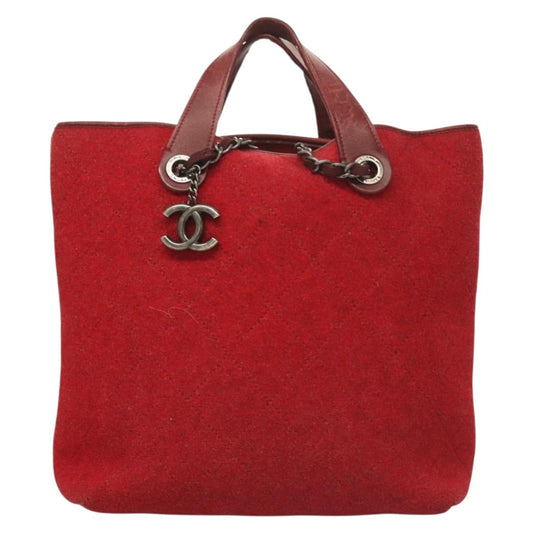 Chanel Coco Mark Red Wool Tote Bag