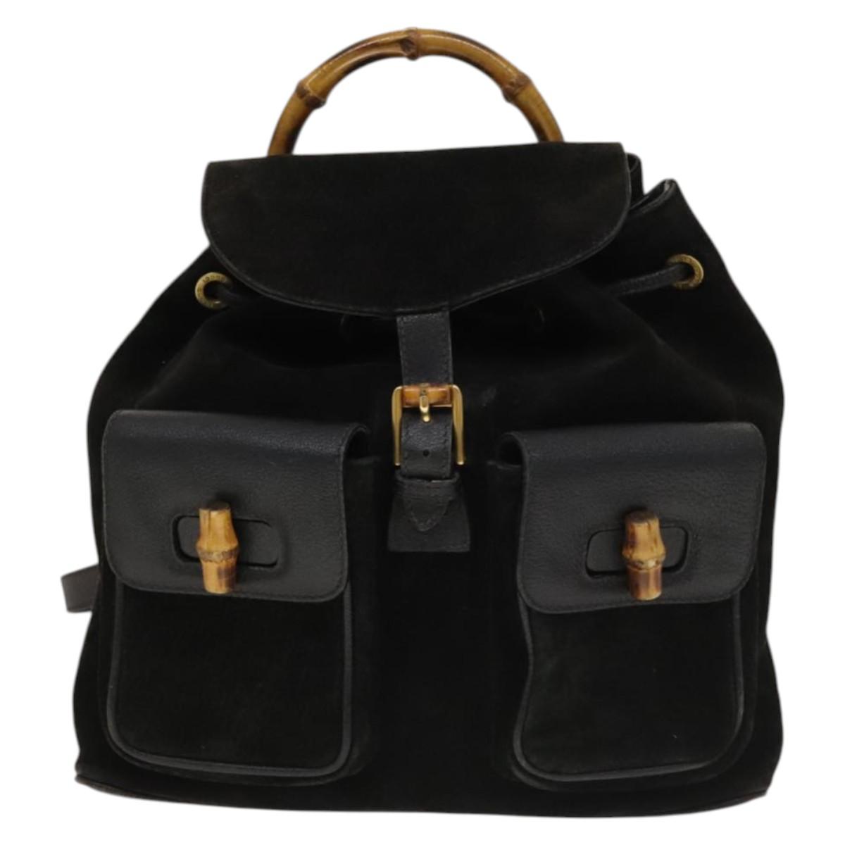 Gucci Bamboo Black Suede Backpack Bag