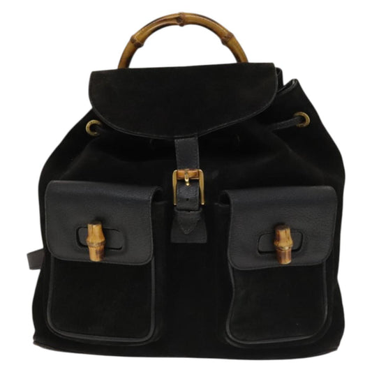 Gucci Bamboo Black Suede Backpack Bag