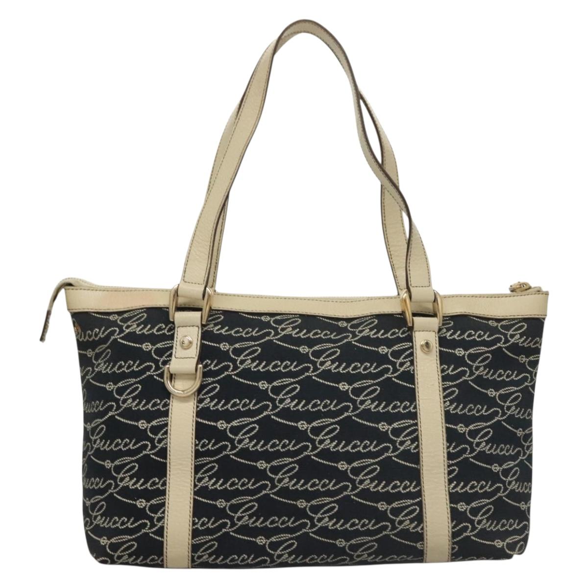 Gucci Abbey Navy Canvas, Leather Tote Bag
