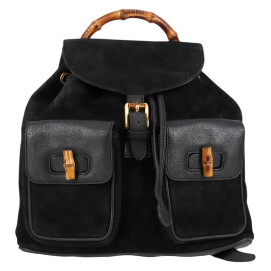 Gucci Bamboo Black Suede Backpack Bag