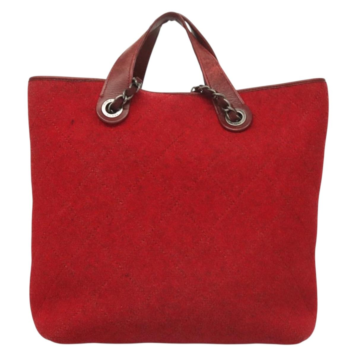 Chanel Coco Mark Red Wool Tote Bag