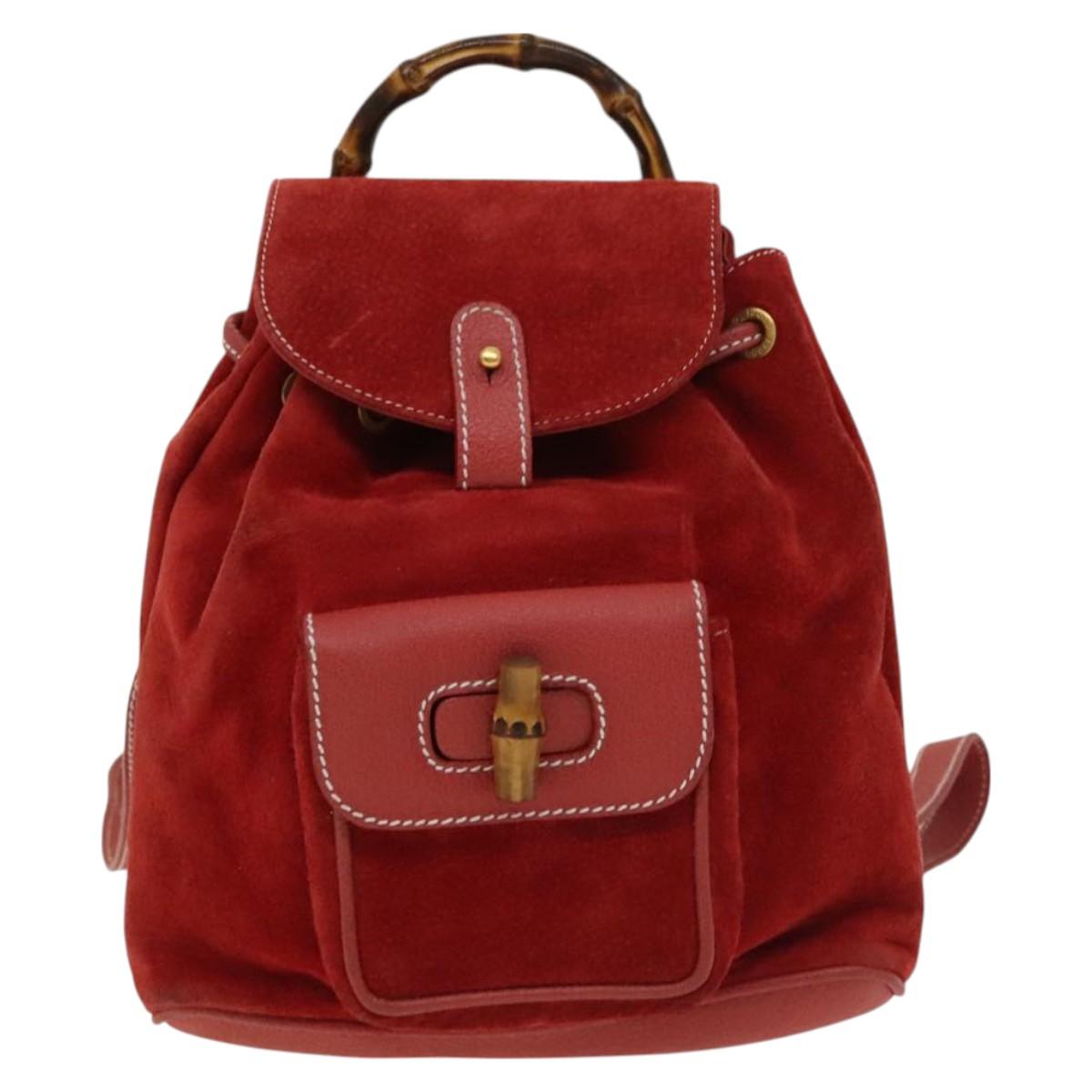 Gucci Bamboo Red Suede Backpack Bag