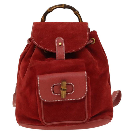 Gucci Bamboo Red Suede Backpack Bag