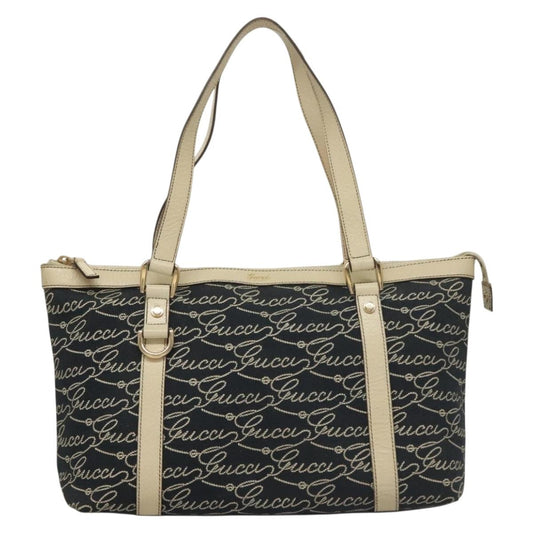 Gucci Abbey Navy Canvas, Leather Tote Bag