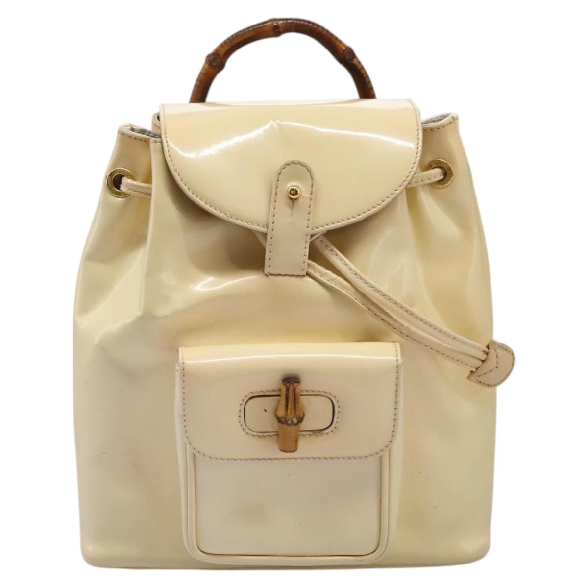 Gucci Bamboo Beige Patent Leather Backpack Bag