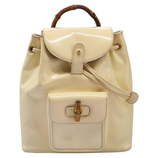 Gucci Bamboo Beige Patent Leather Backpack Bag