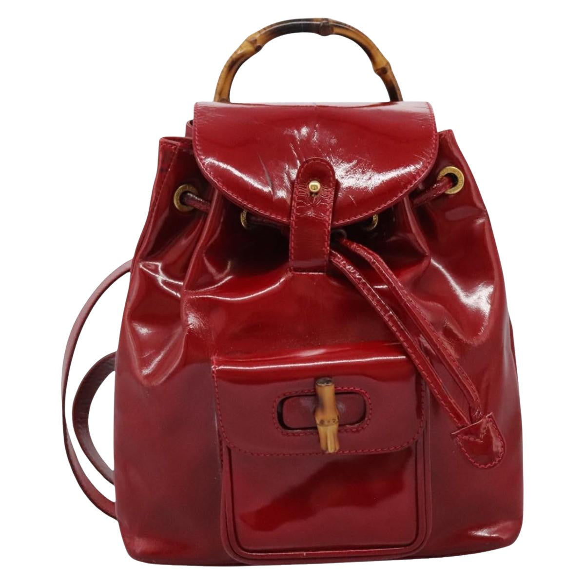 Gucci Bamboo Red Patent Leather Backpack Bag