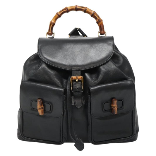 Gucci Bamboo Black Leather Backpack Bag