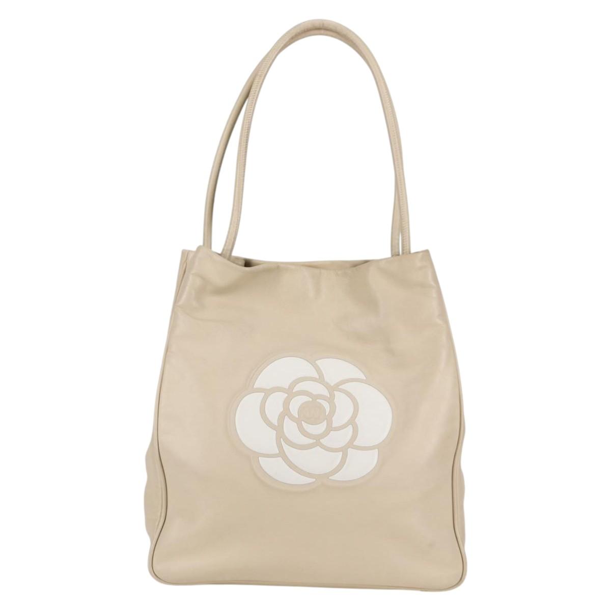 Chanel Camellia Beige Leather Tote Bag