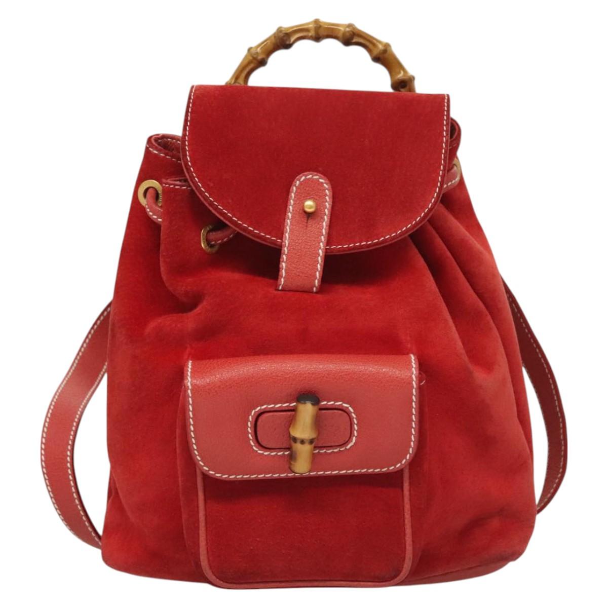 Gucci Bamboo Red Suede Backpack Bag