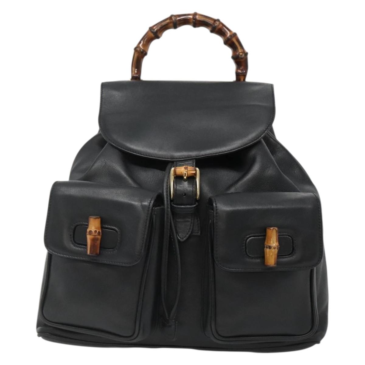 Gucci Bamboo Black Leather Backpack Bag