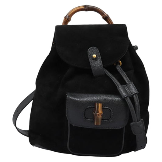 Gucci Bamboo Black Suede Backpack Bag