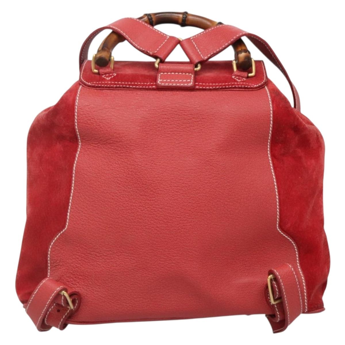 Gucci Bamboo Red Suede Backpack Bag