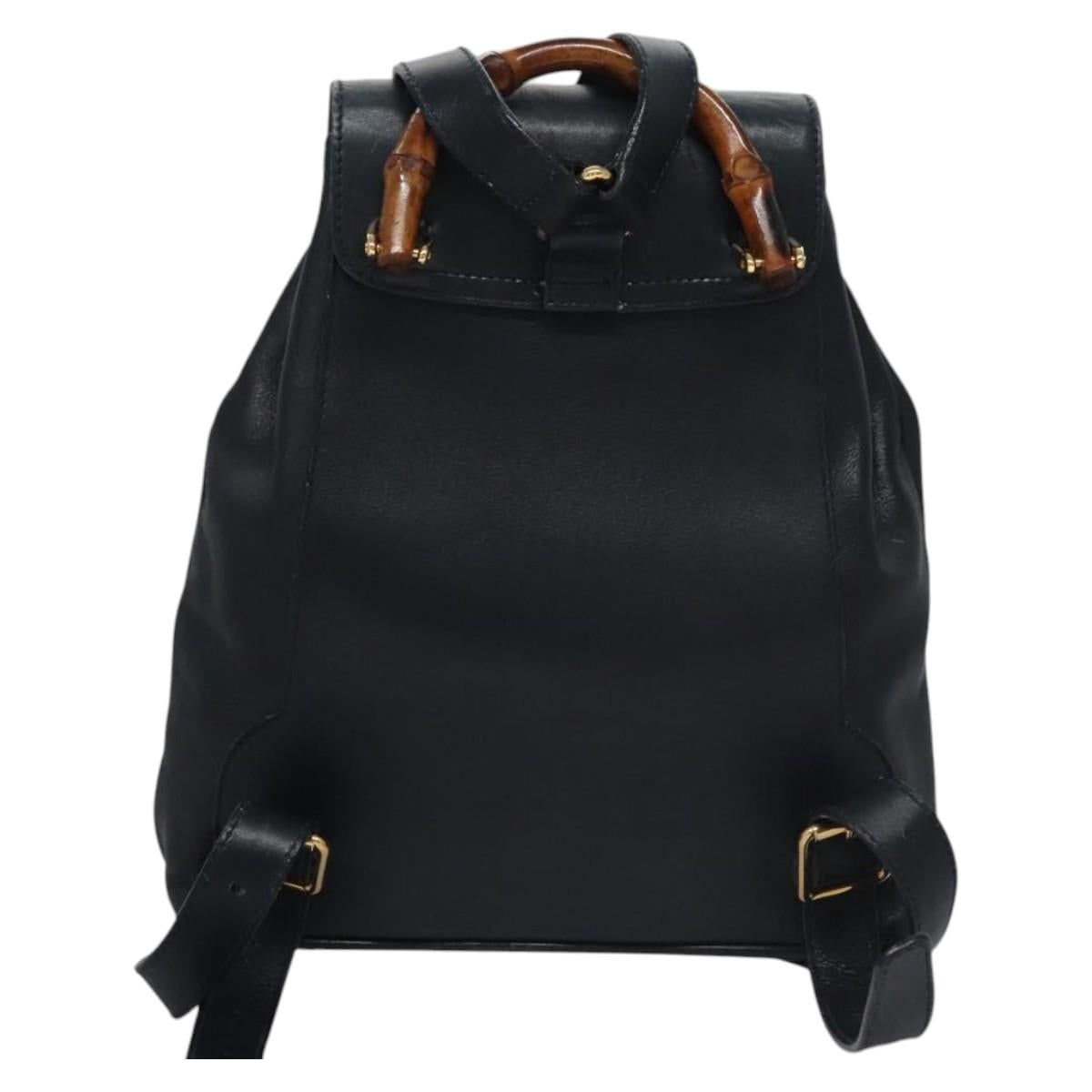 Gucci Bamboo Black Leather Backpack Bag