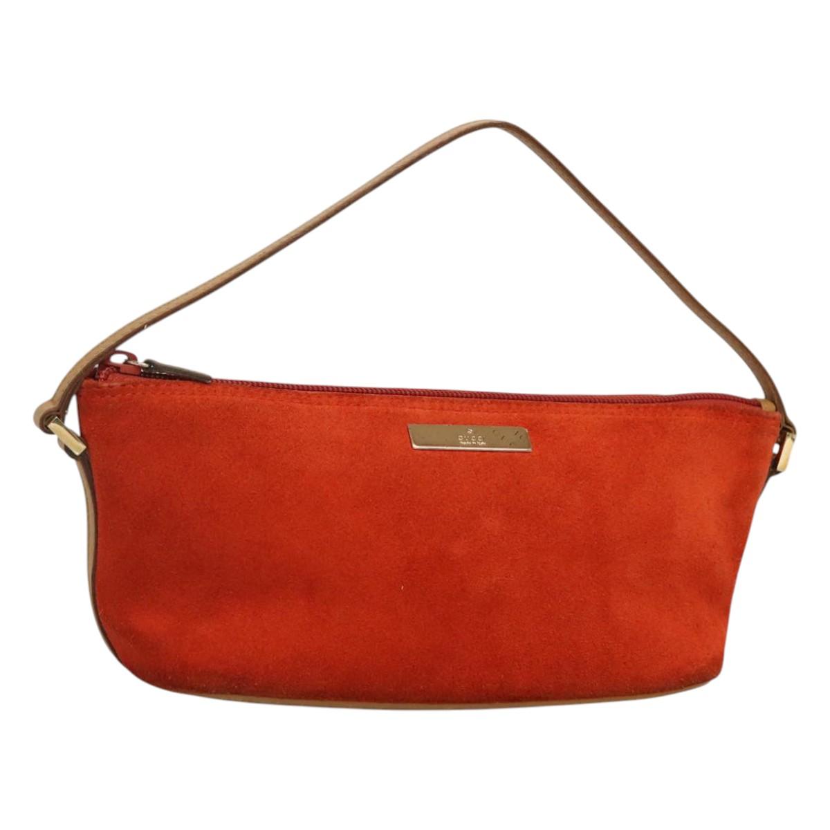 Gucci Baguette Orange Suede Clutch Bag
