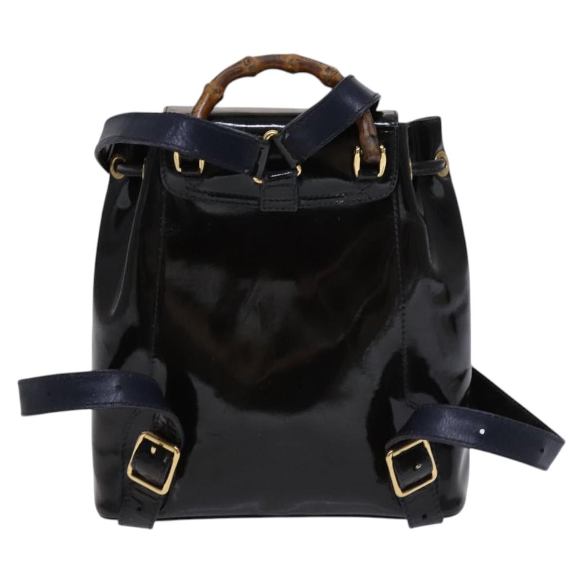 Gucci Bamboo Black Leather Backpack Bag