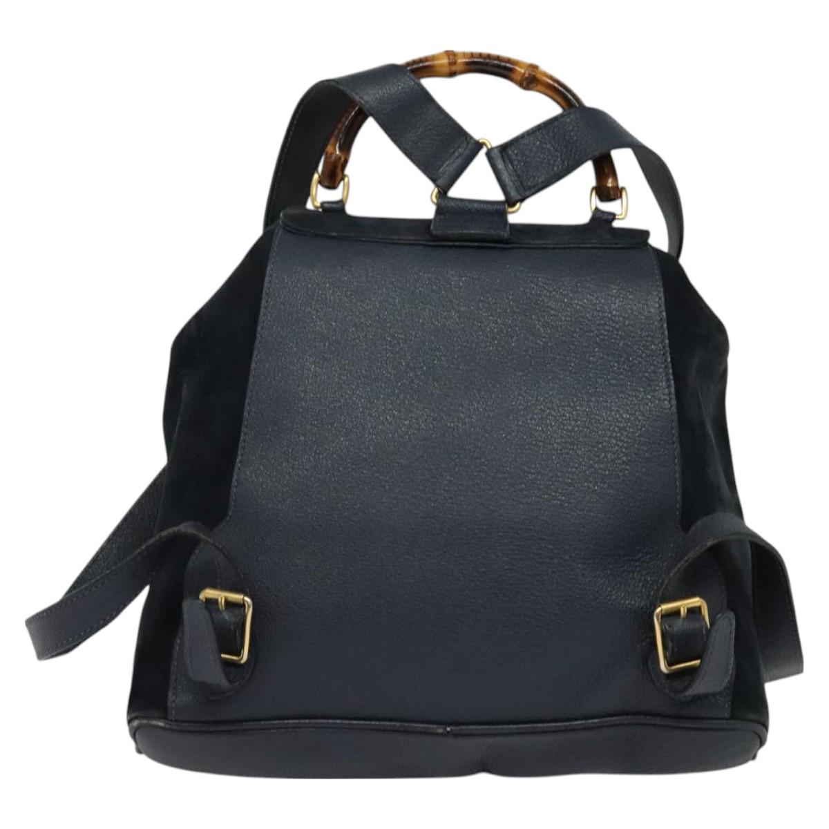 Gucci Bamboo Navy Suede Backpack Bag