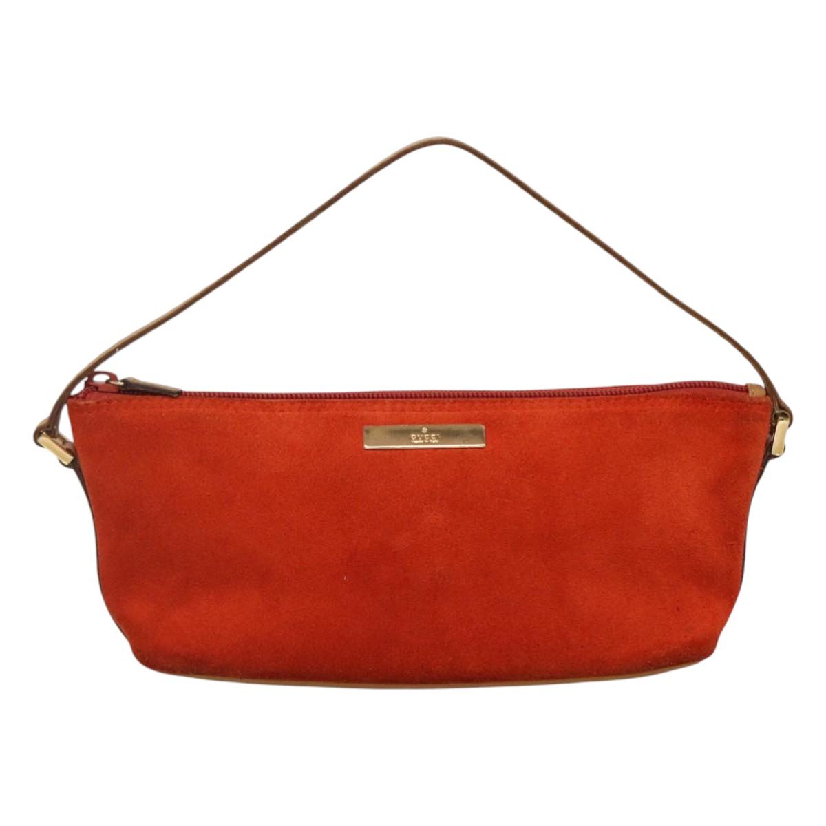 Gucci Baguette Orange Suede Clutch Bag