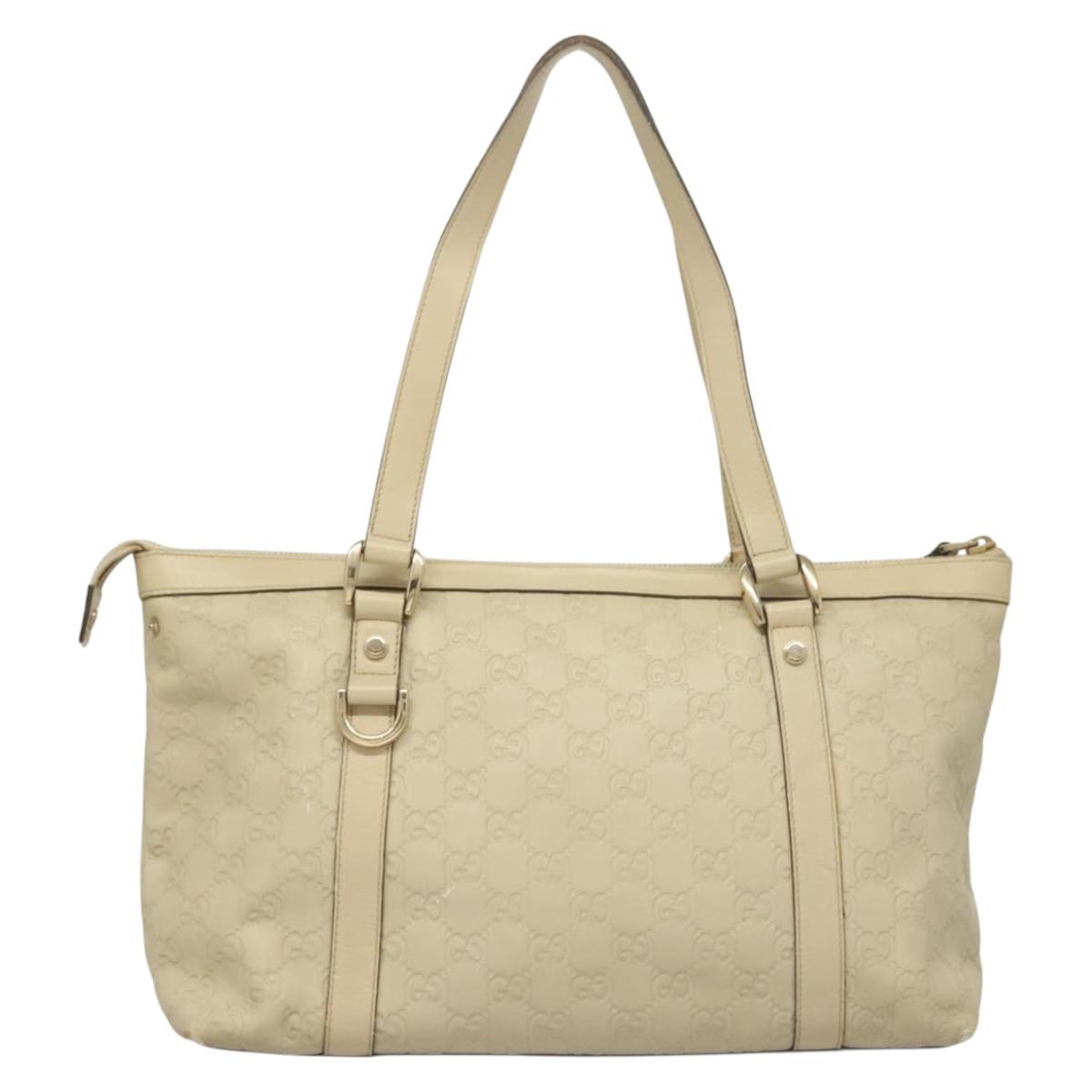Gucci Abbey White Canvas, Leather Tote Bag