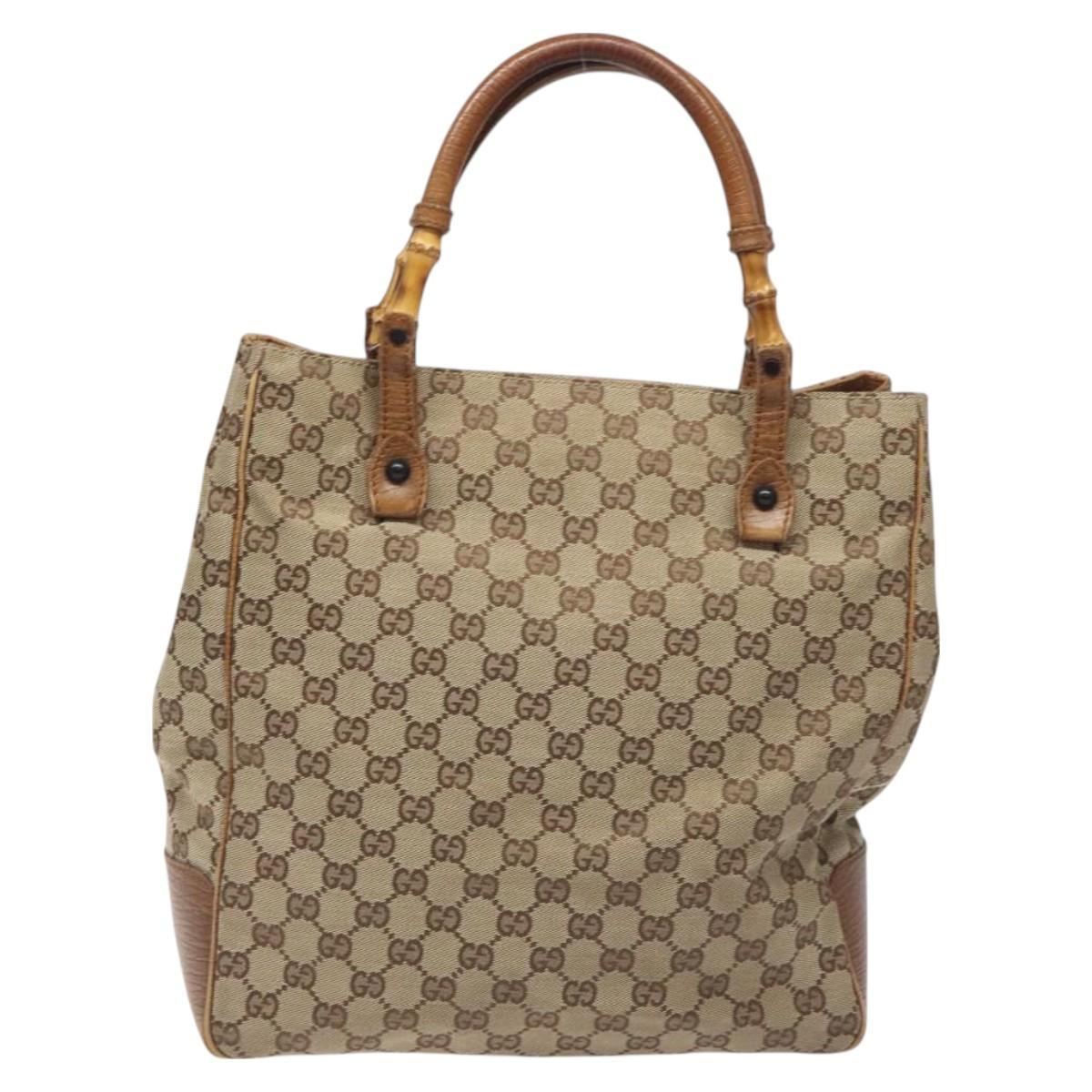 Gucci Bamboo Beige Canvas Handbag