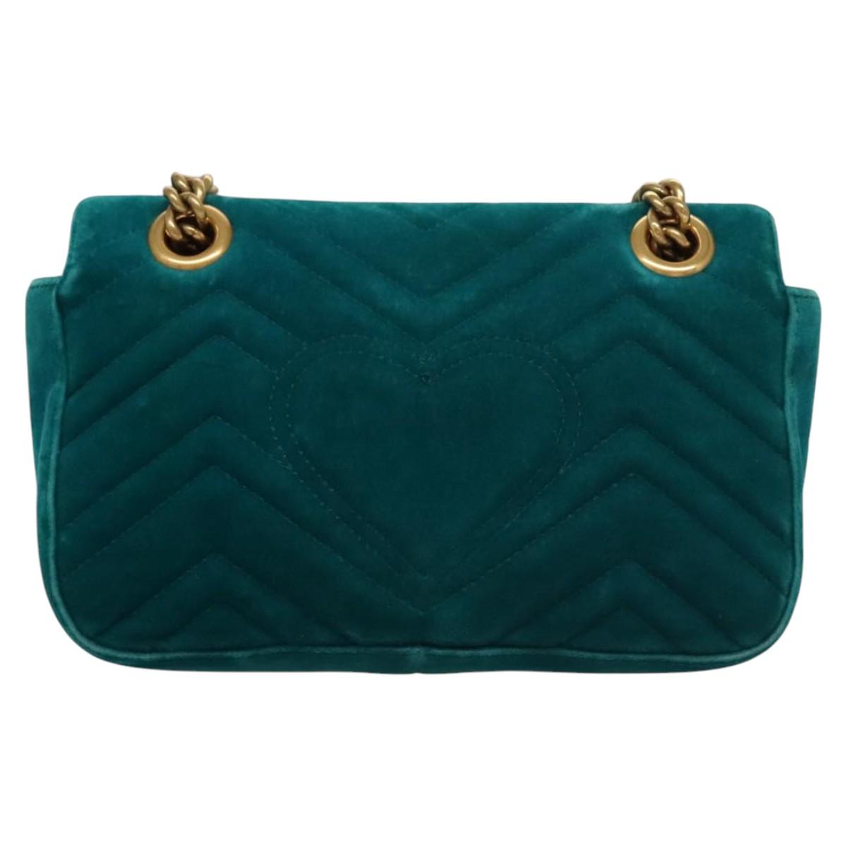 Gucci Marmont Turquoise Velvet Shoulder Bag