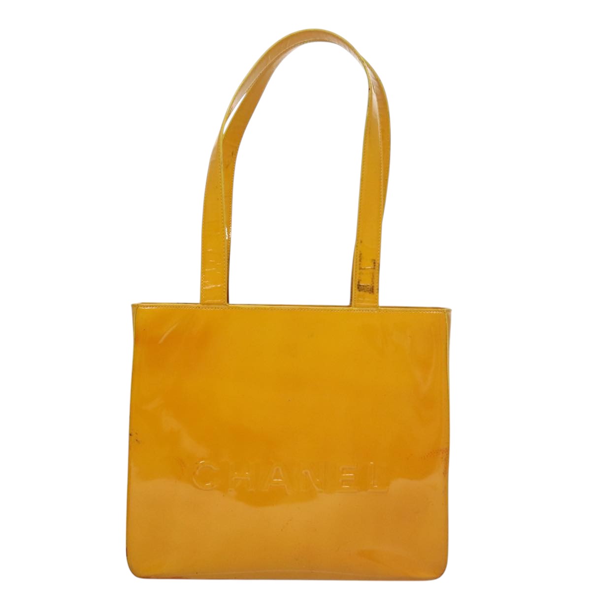 Chanel Shopping Yellow Patent Leather Tote Bag