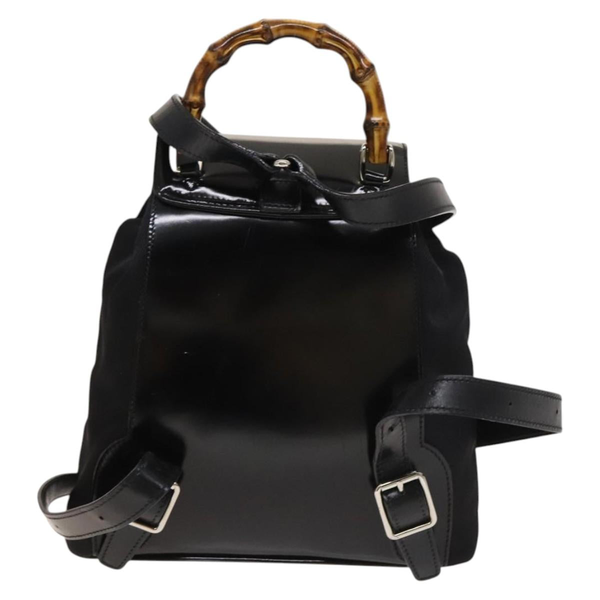 Gucci Bamboo Black Nylon Backpack Bag