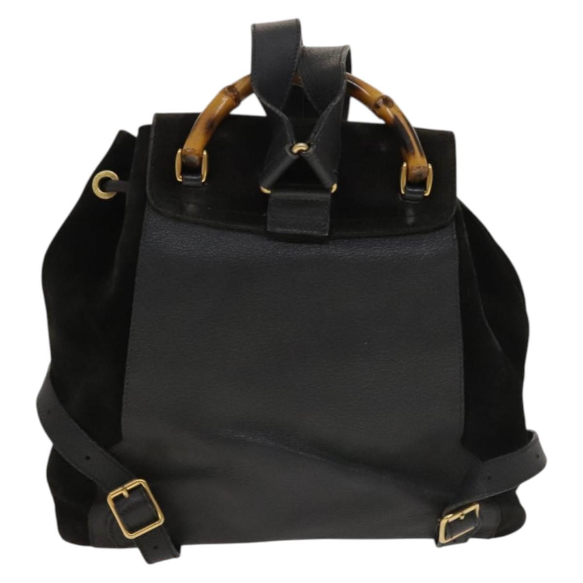 Gucci Bamboo Black Suede Backpack Bag