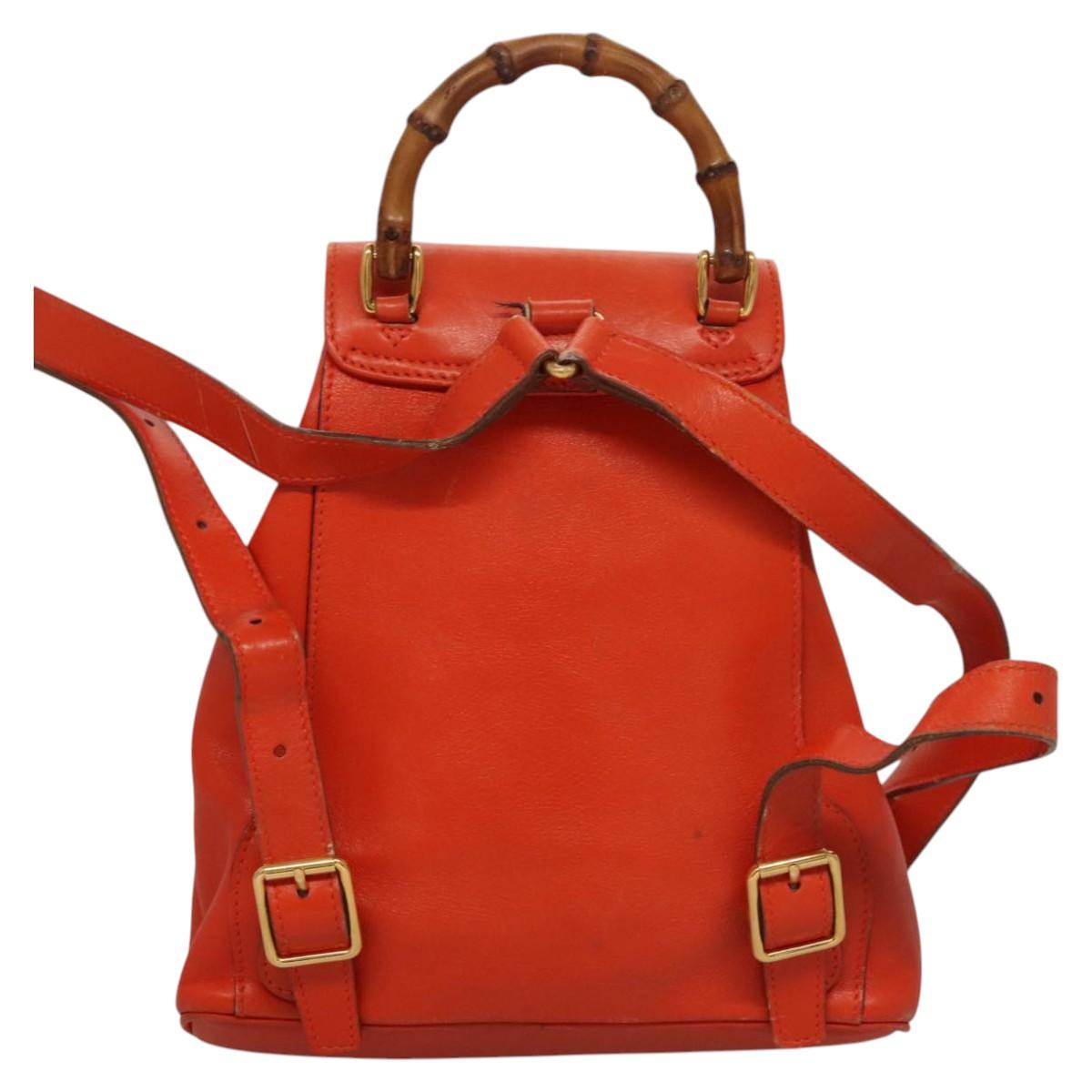 Gucci Bamboo Orange Leather Backpack Bag