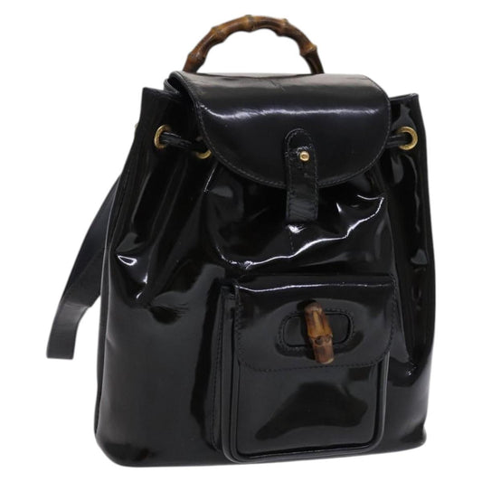 Gucci Bamboo Black Leather Backpack Bag