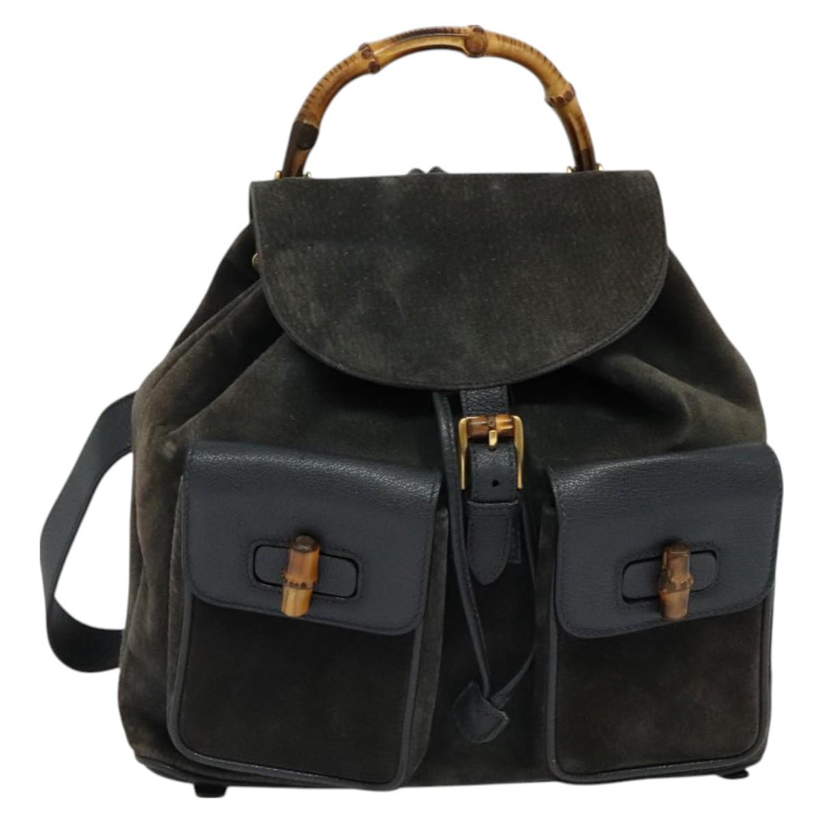 Gucci Bamboo Black Suede Backpack Bag