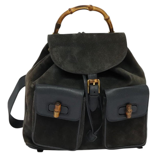 Gucci Bamboo Black Suede Backpack Bag