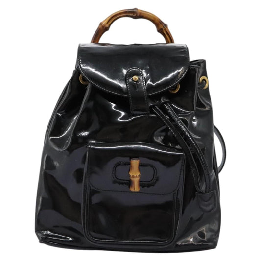 Gucci Bamboo Black Patent Leather Backpack Bag