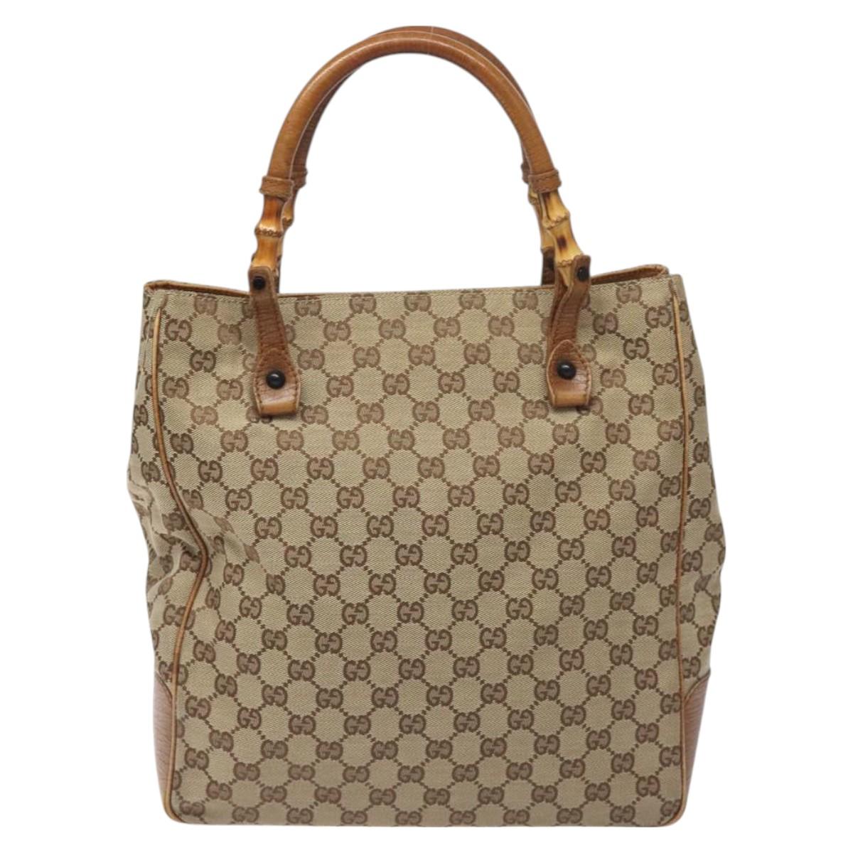 Gucci Bamboo Beige Canvas Handbag