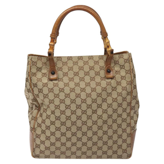 Gucci Bamboo Beige Canvas Handbag