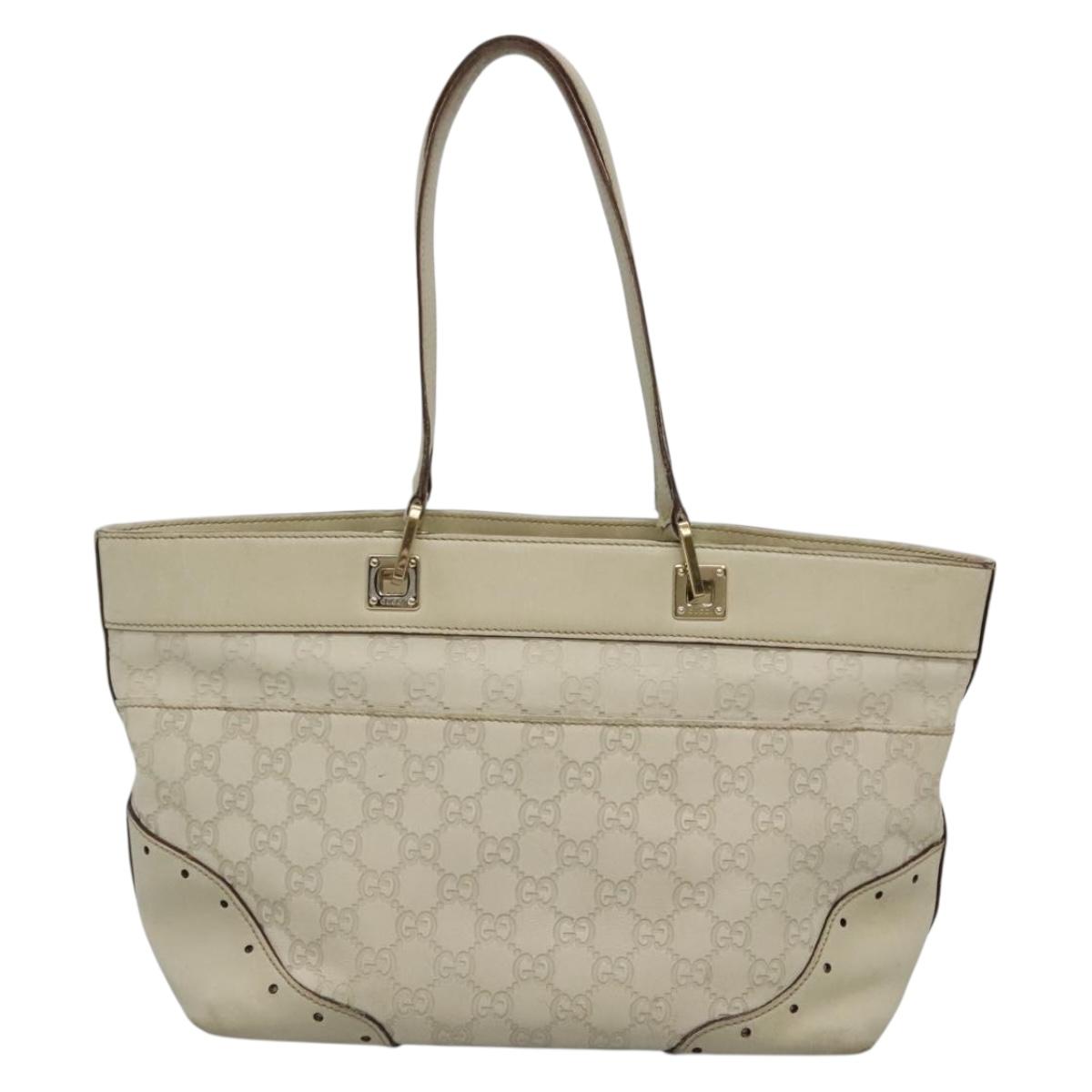 Gucci Guccissima White Canvas, Leather Tote Bag