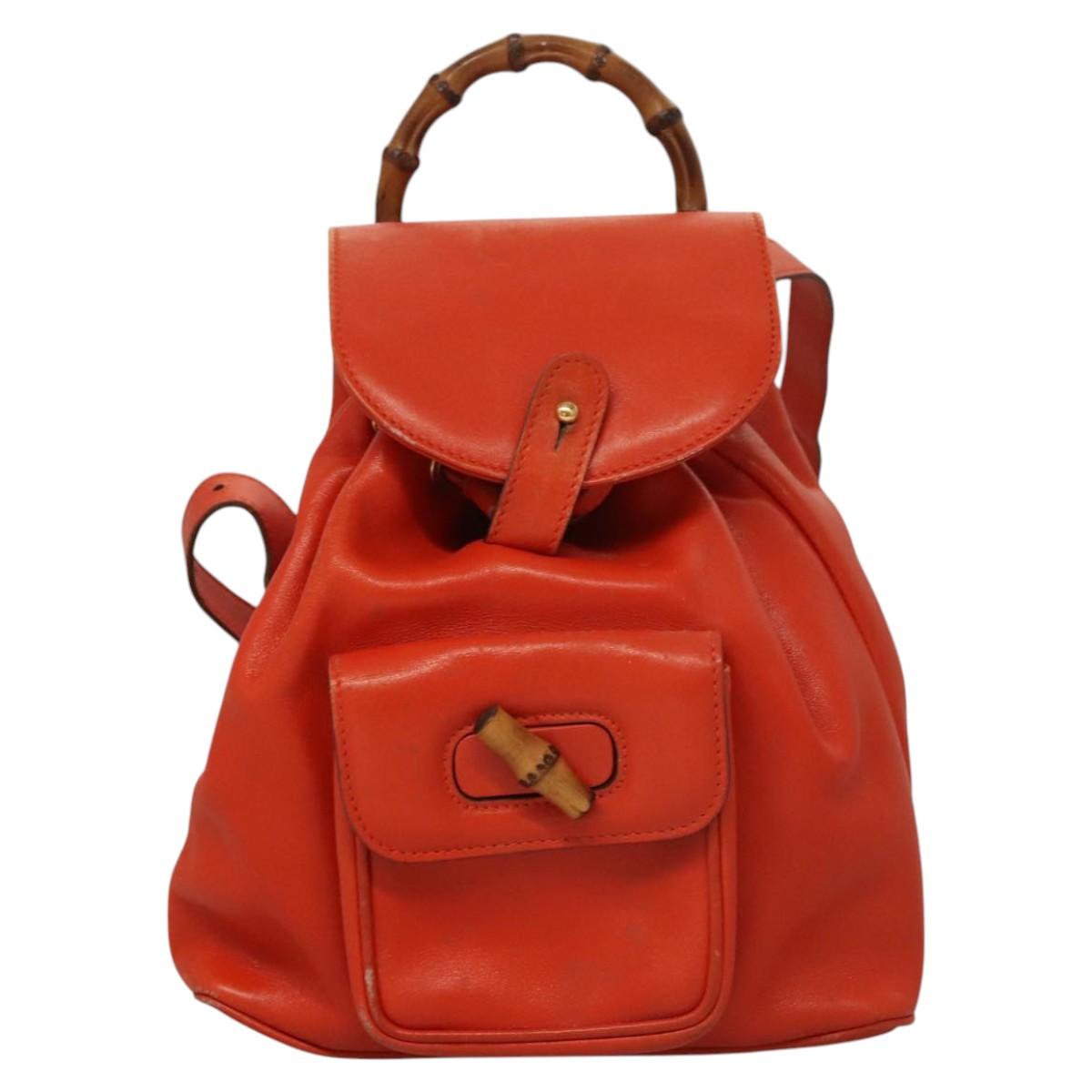 Gucci Bamboo Orange Leather Backpack Bag