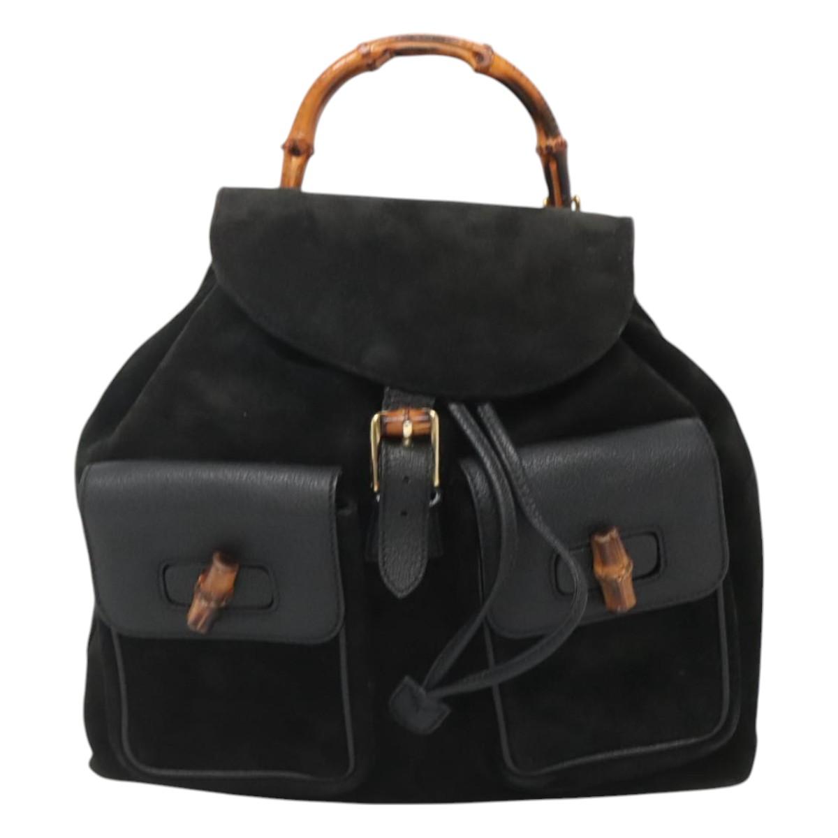 Gucci Bamboo Black Suede Backpack Bag