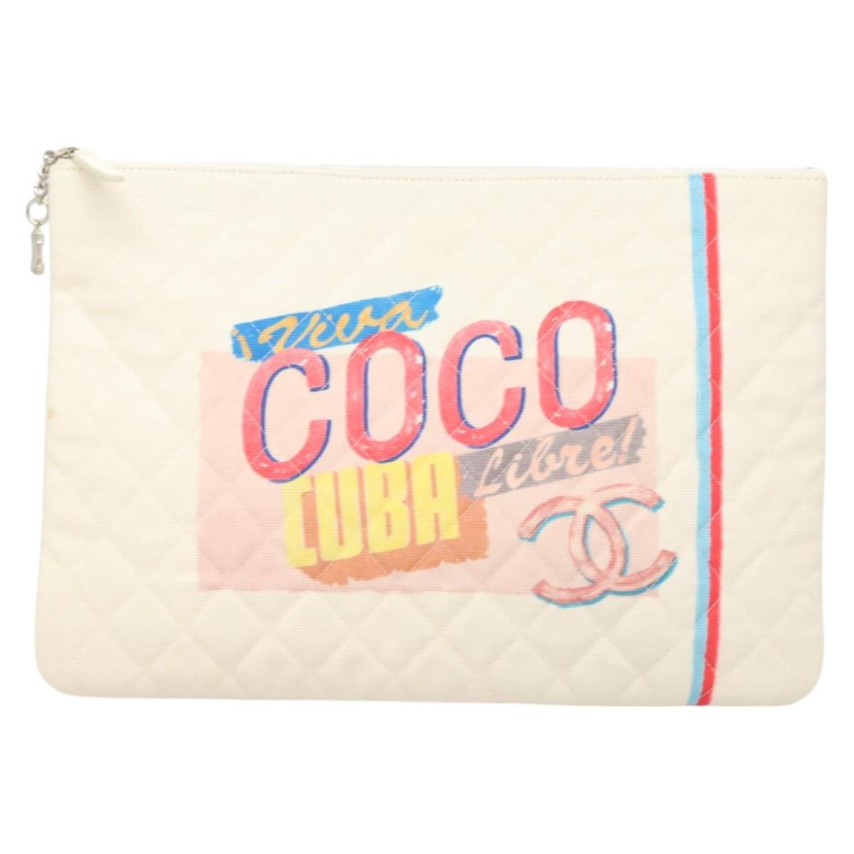 Chanel Coco Cuba White Canvas Clutch Bag