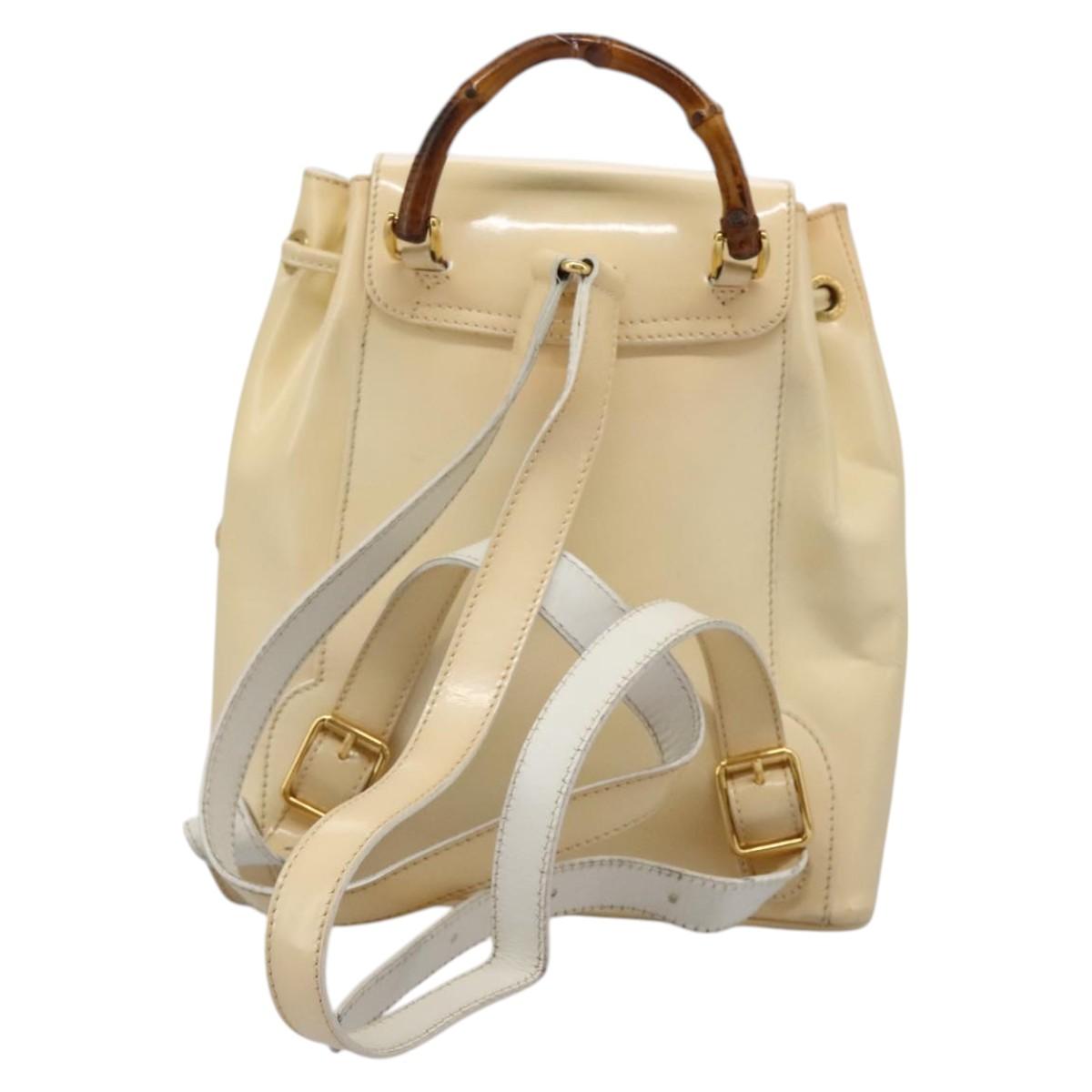 Gucci Bamboo Beige Patent Leather Backpack Bag