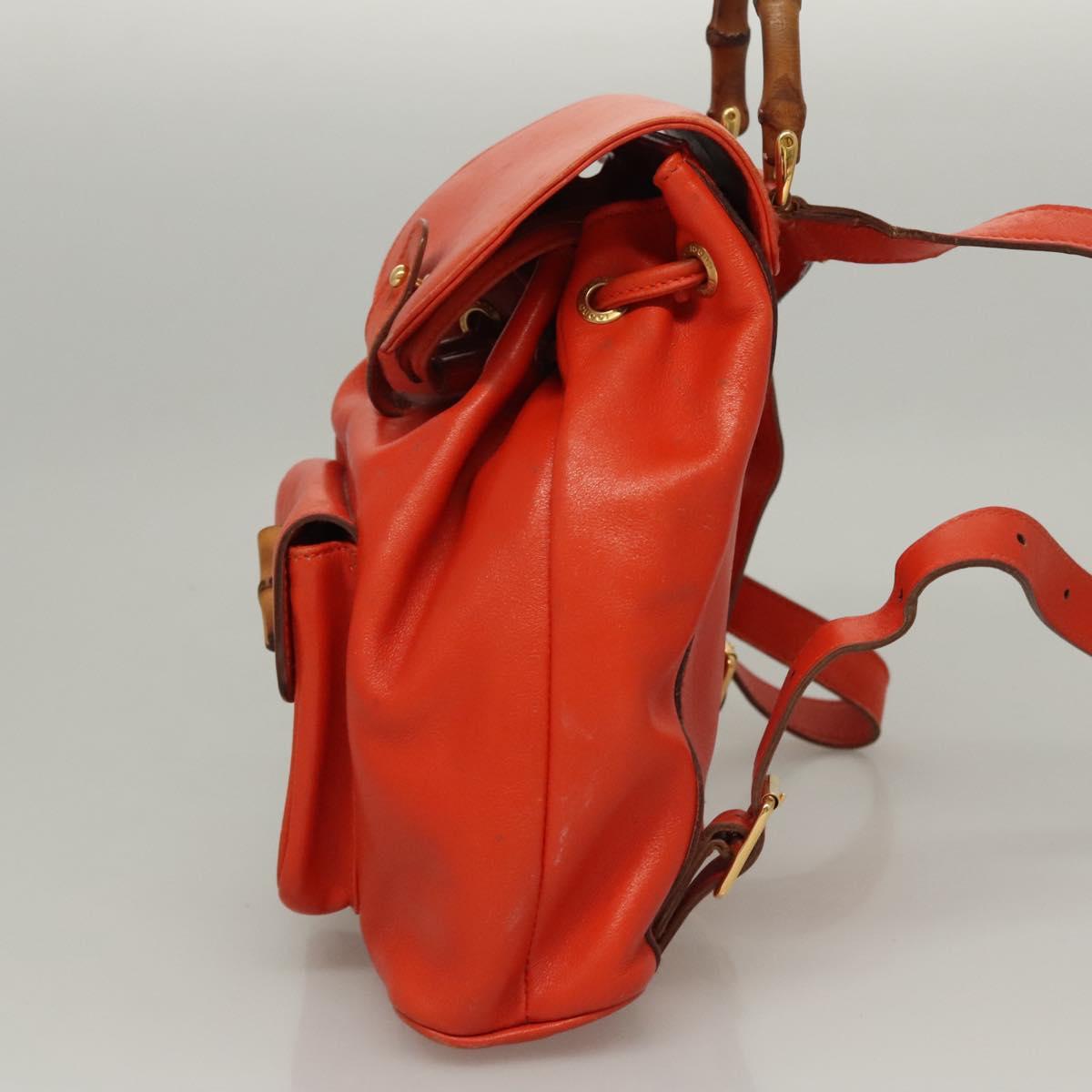 Gucci Bamboo Orange Leather Backpack Bag