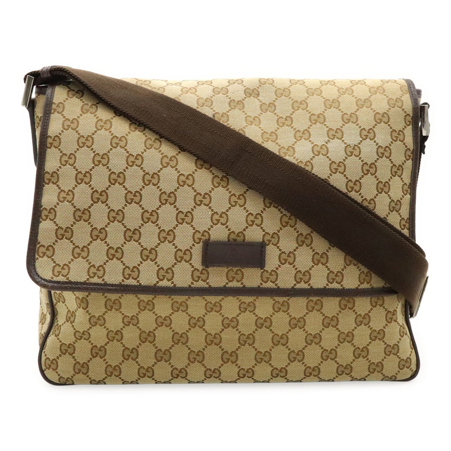 Gucci Beige Dark Brown Khaki Gg Canvas Leather Shoulder Bag