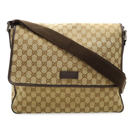Gucci Beige Dark Brown Khaki Gg Canvas Leather Shoulder Bag