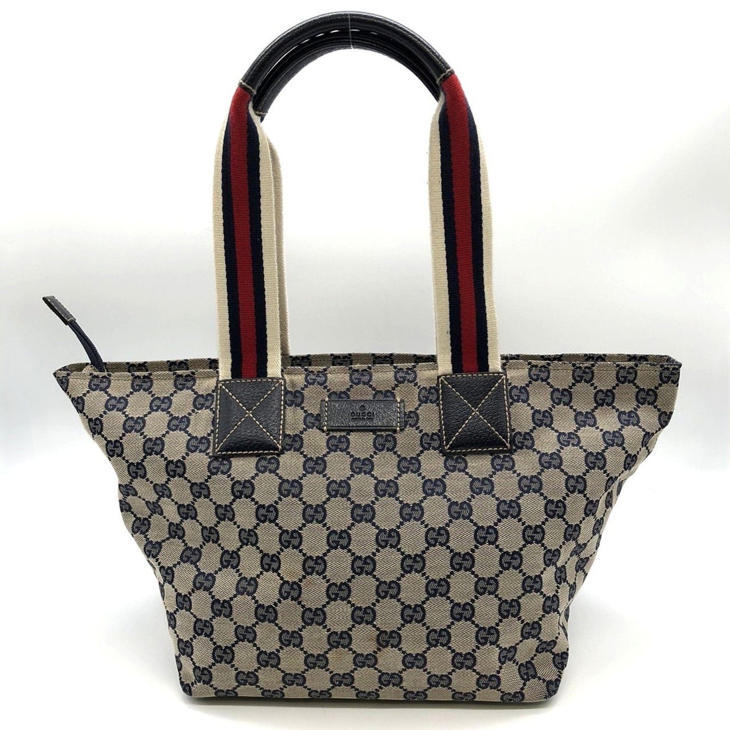 Gucci Gg Canvas Navy Gg Canvas Leather Tote Bag