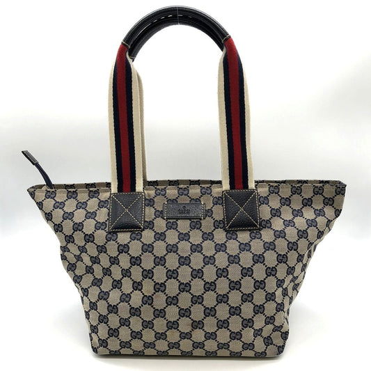 Gucci Gg Canvas Navy Gg Canvas Leather Tote Bag