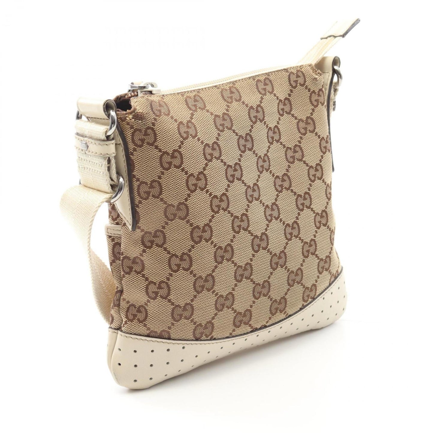 Gucci Gg Canvas Beige White Gg Canvas Leather Shoulder Bag